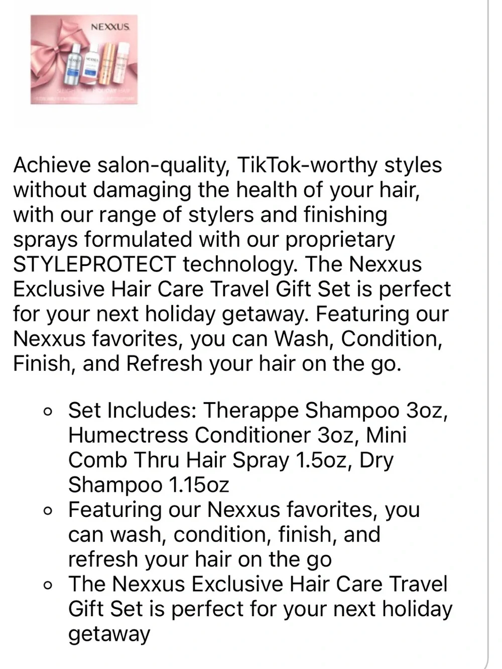 NIB NEXXUS Hair Travel Gift Set